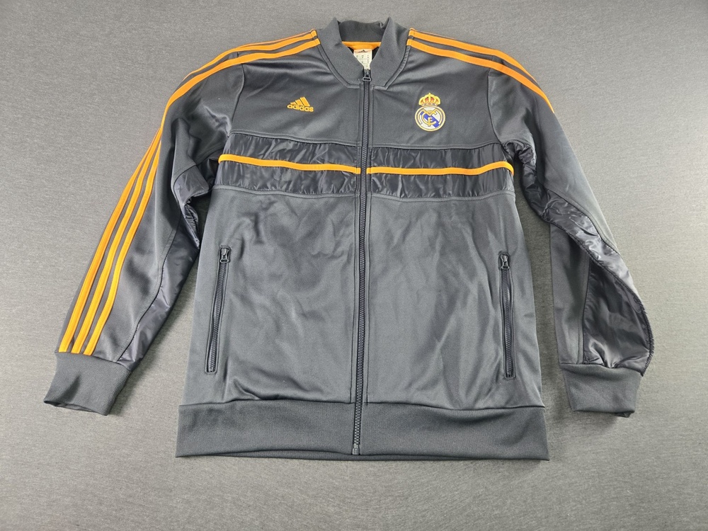 Real Madrid Jacket Mens Medium Gray Soccer Adidas Full Zip Track Training Top
